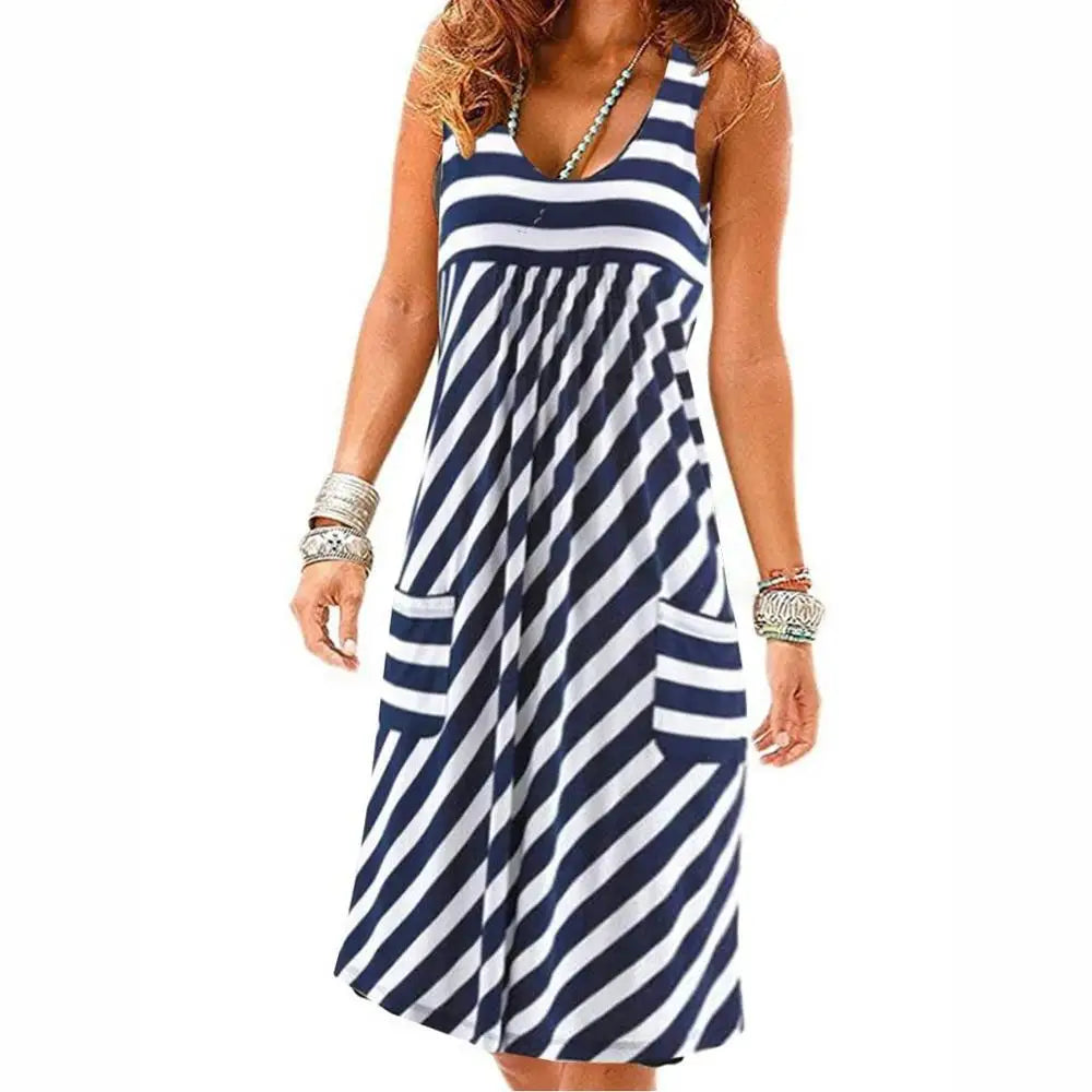 Sleeveless Striped Summer Midi Dress