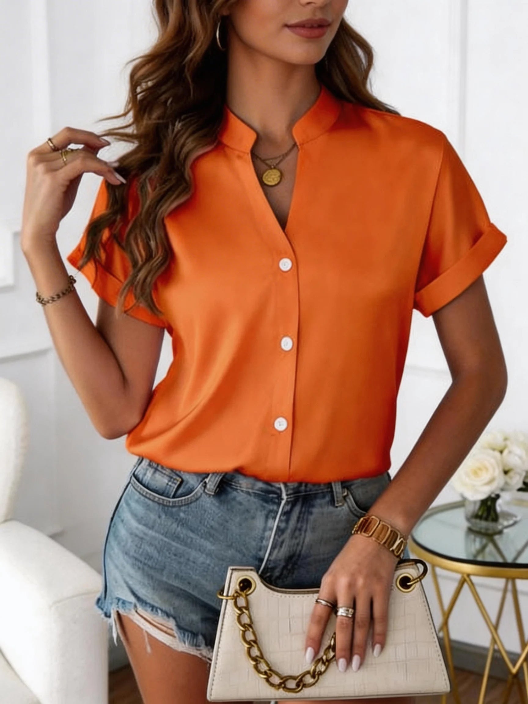 Classic White V-Neck Blouse