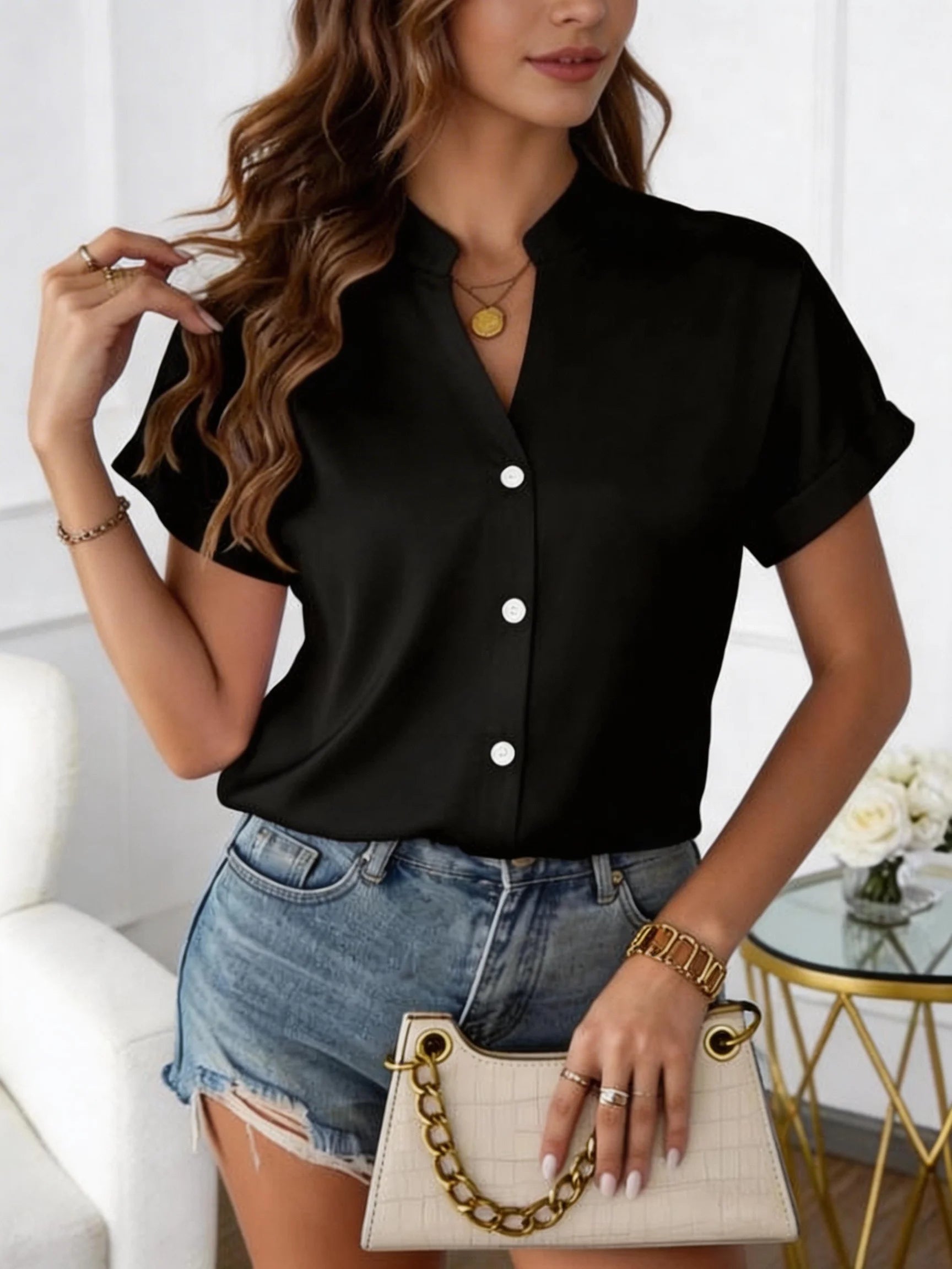 Classic White V-Neck Blouse