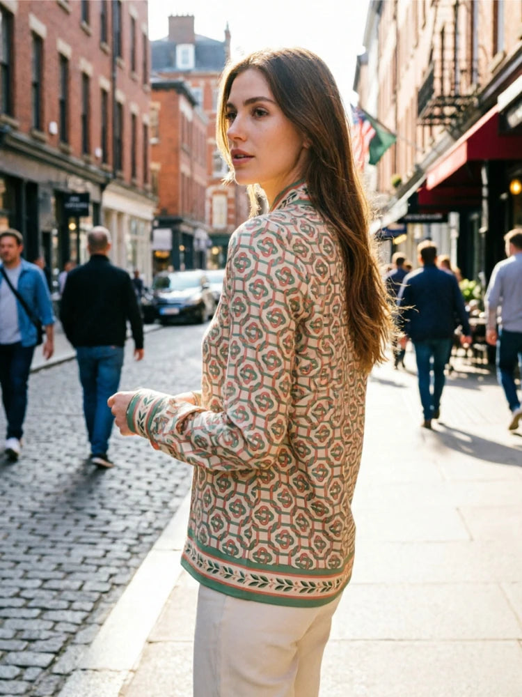Elegant Printed Long Sleeve Office Blous