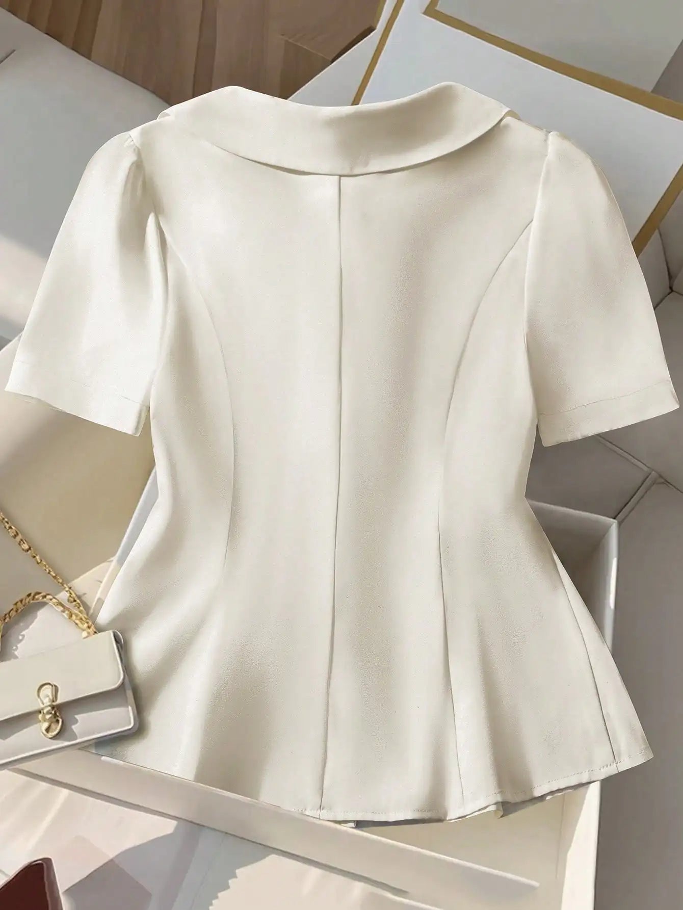 Elegant White Peter Pan Collar Puff Sleeve Blouse