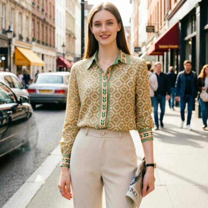 Elegant Printed Long Sleeve Office Blous
