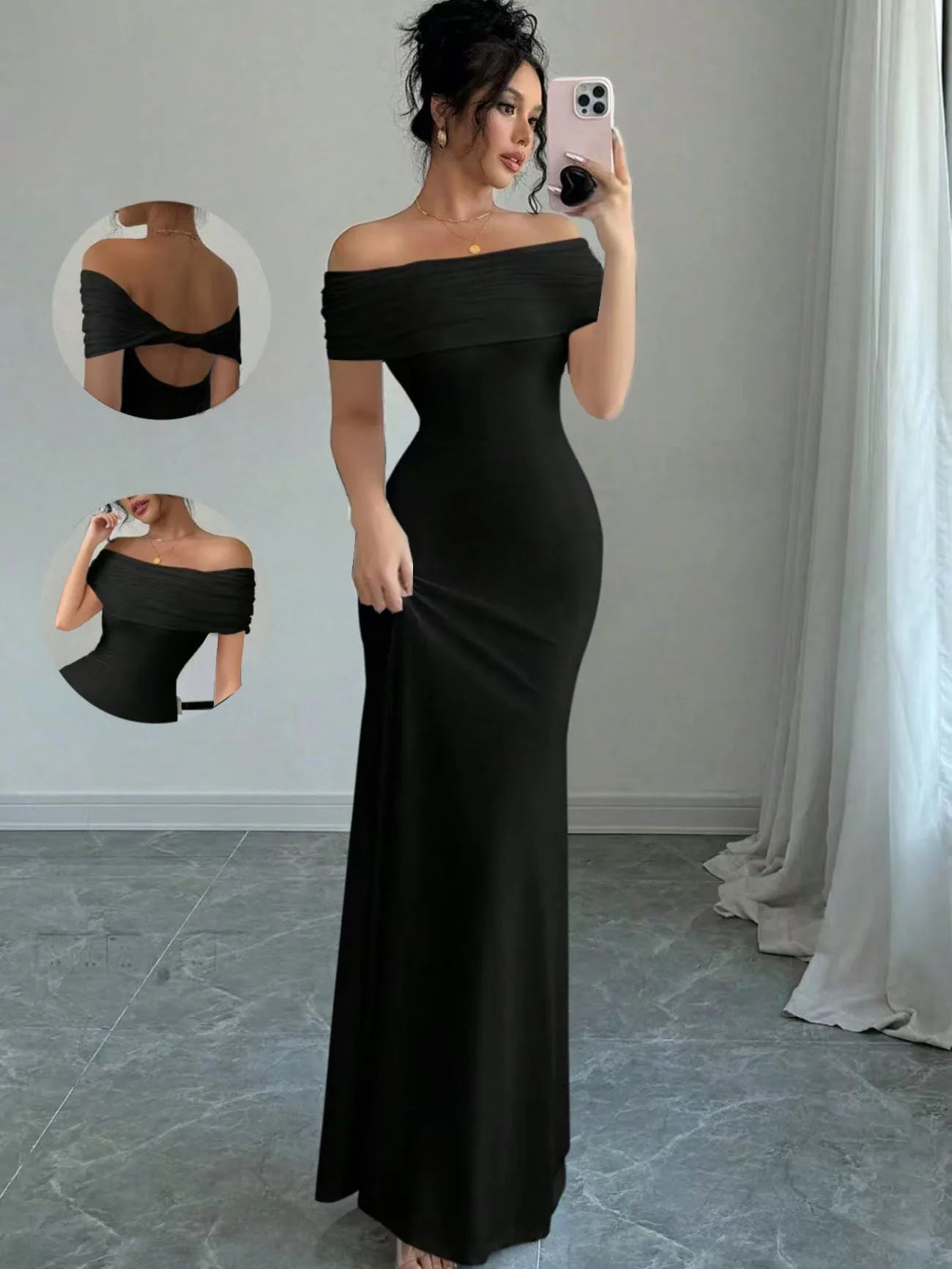 Elegant Off-Shoulder Bodycon Maxi Dress