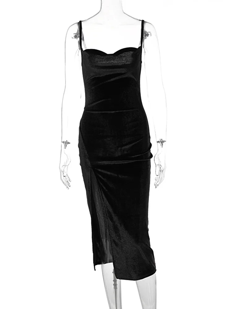Elegant Velvet Slip Midi Dress