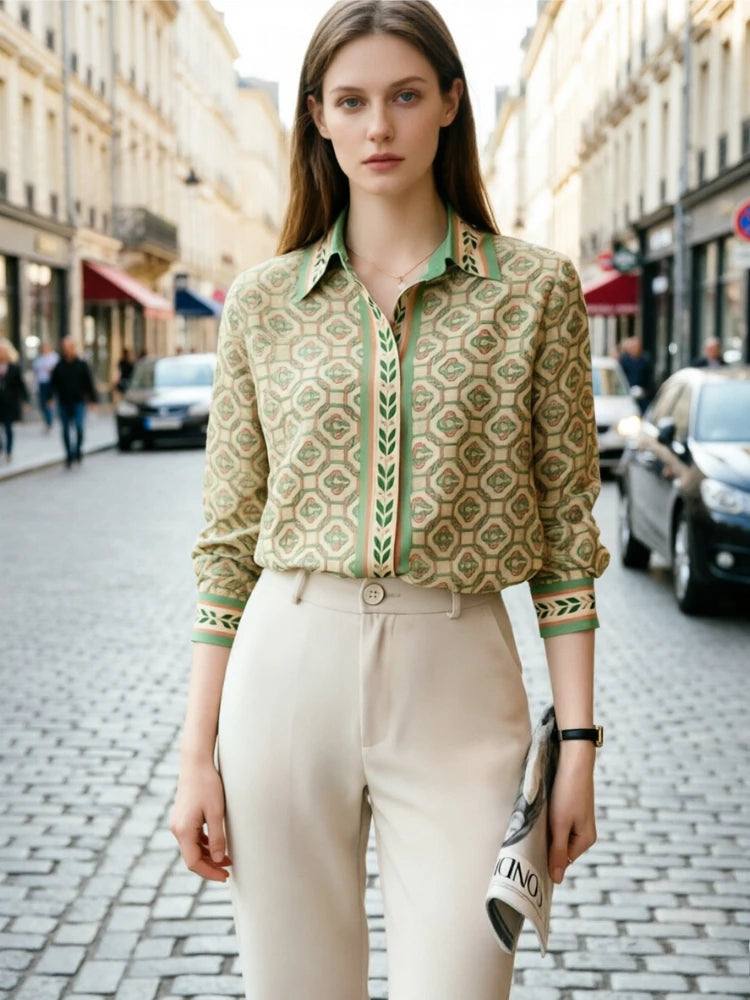 Elegant Printed Long Sleeve Office Blous