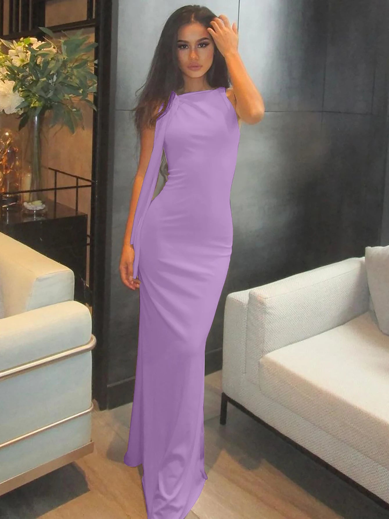 Elegant Bodycon Maxi Dress with Cape Sleeve