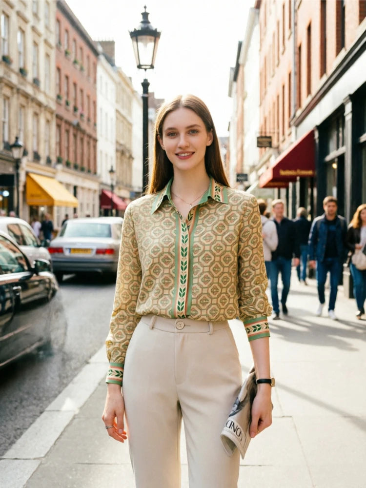 Elegant Printed Long Sleeve Office Blous