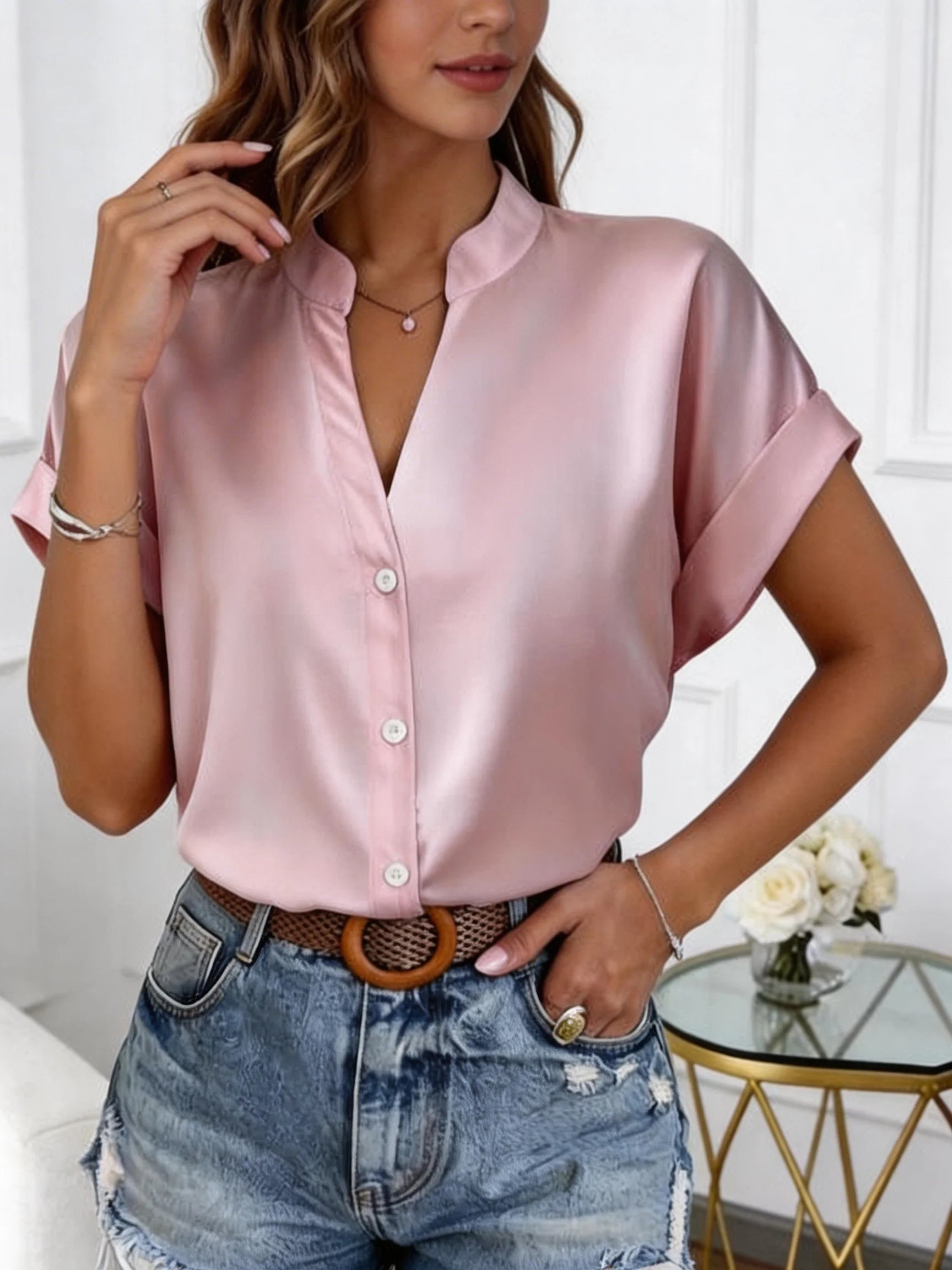 Classic White V-Neck Blouse