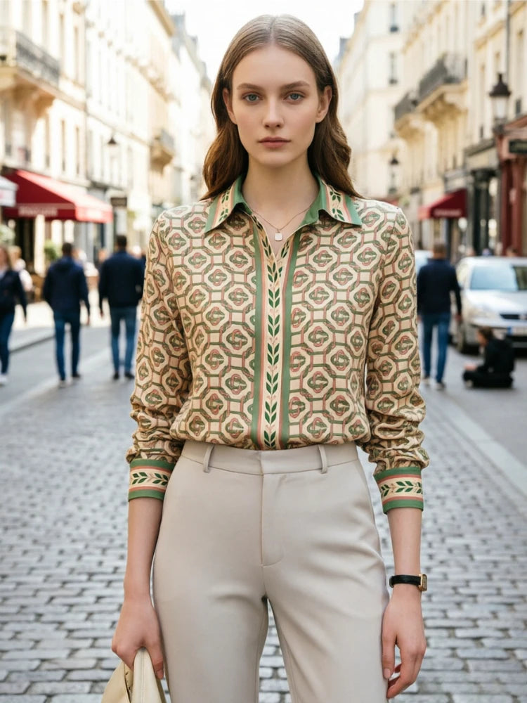 Elegant Printed Long Sleeve Office Blous