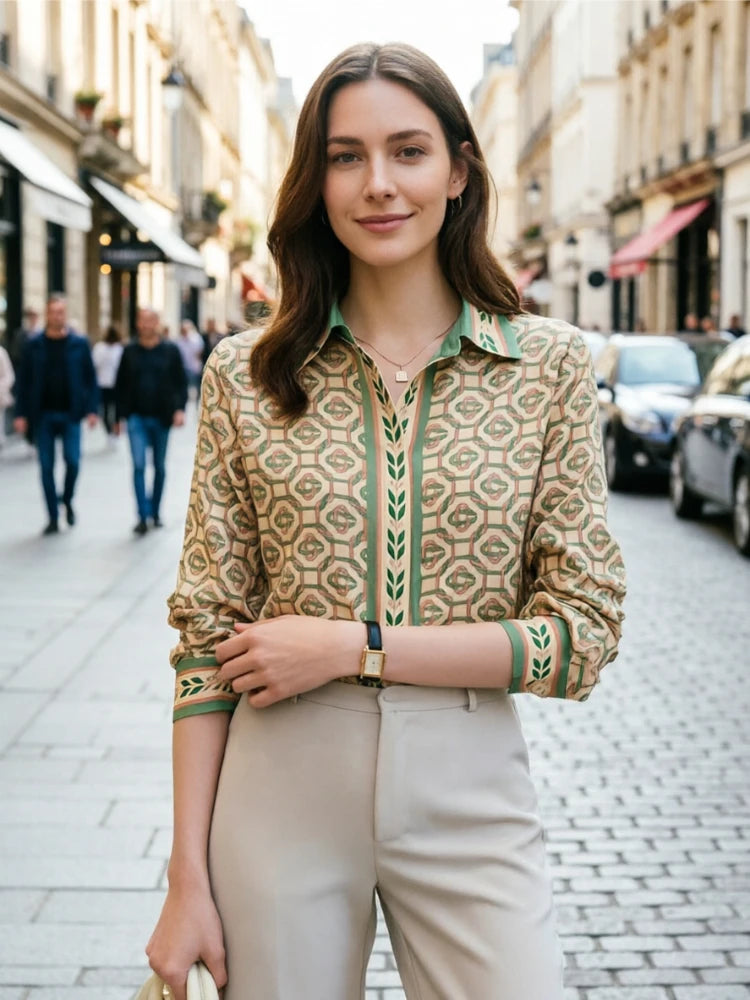 Elegant Printed Long Sleeve Office Blous