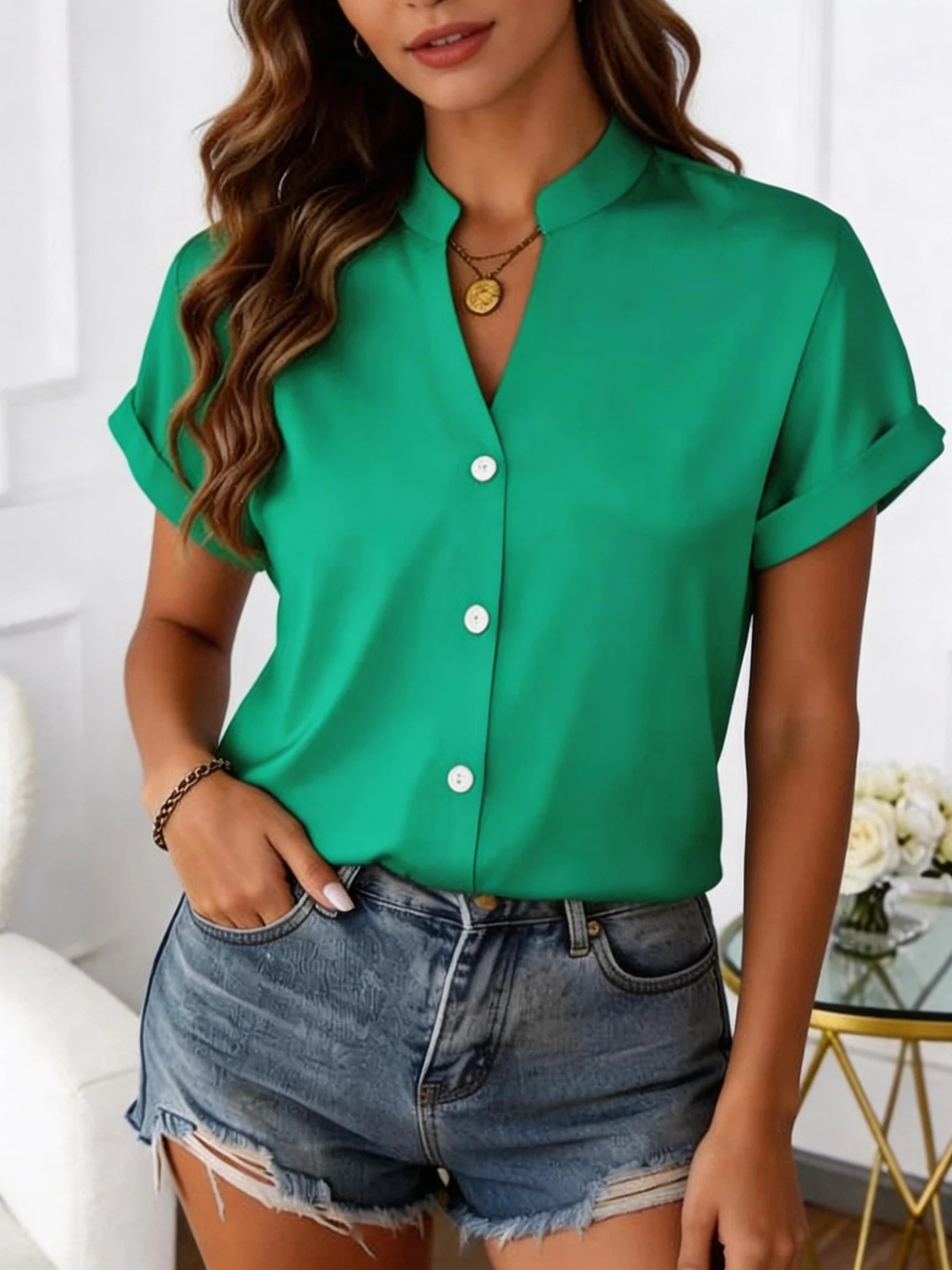 Classic White V-Neck Blouse